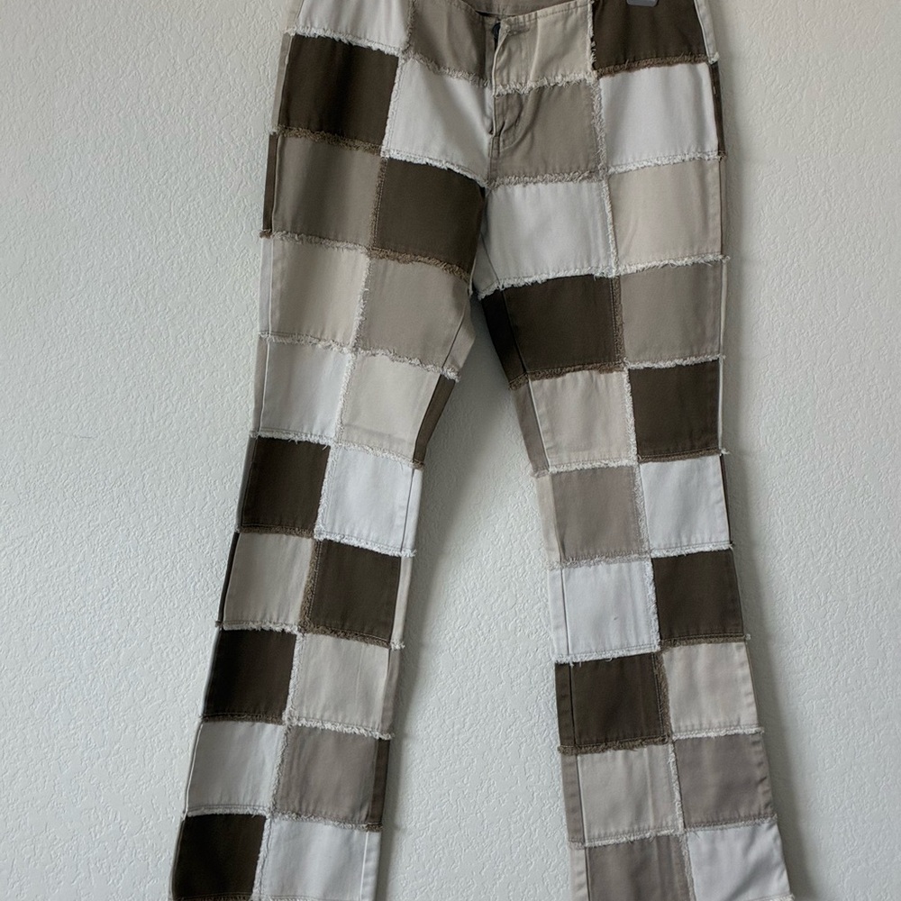 Patchwork Checkered Pants in Brown, light khaki and tan